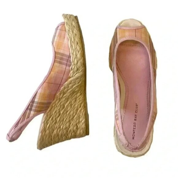 Montego Bay Club Wedge Sandals Slingback Platform Espadrilles Pink Plaid 7.5 - Picture 14 of 14